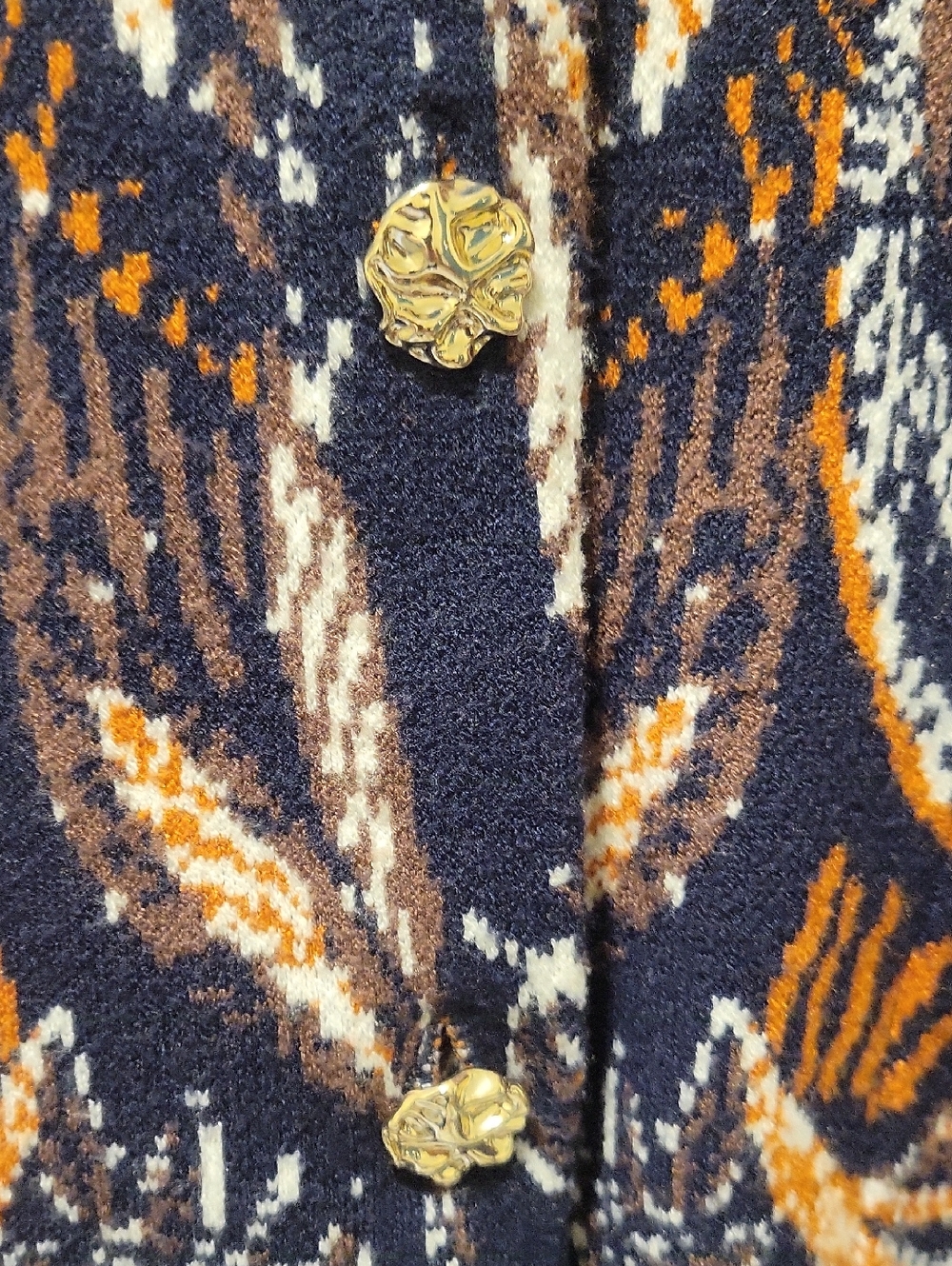 Tahari Navy Leaf-Pattern Button Front Sweater - Picture 5 of 5